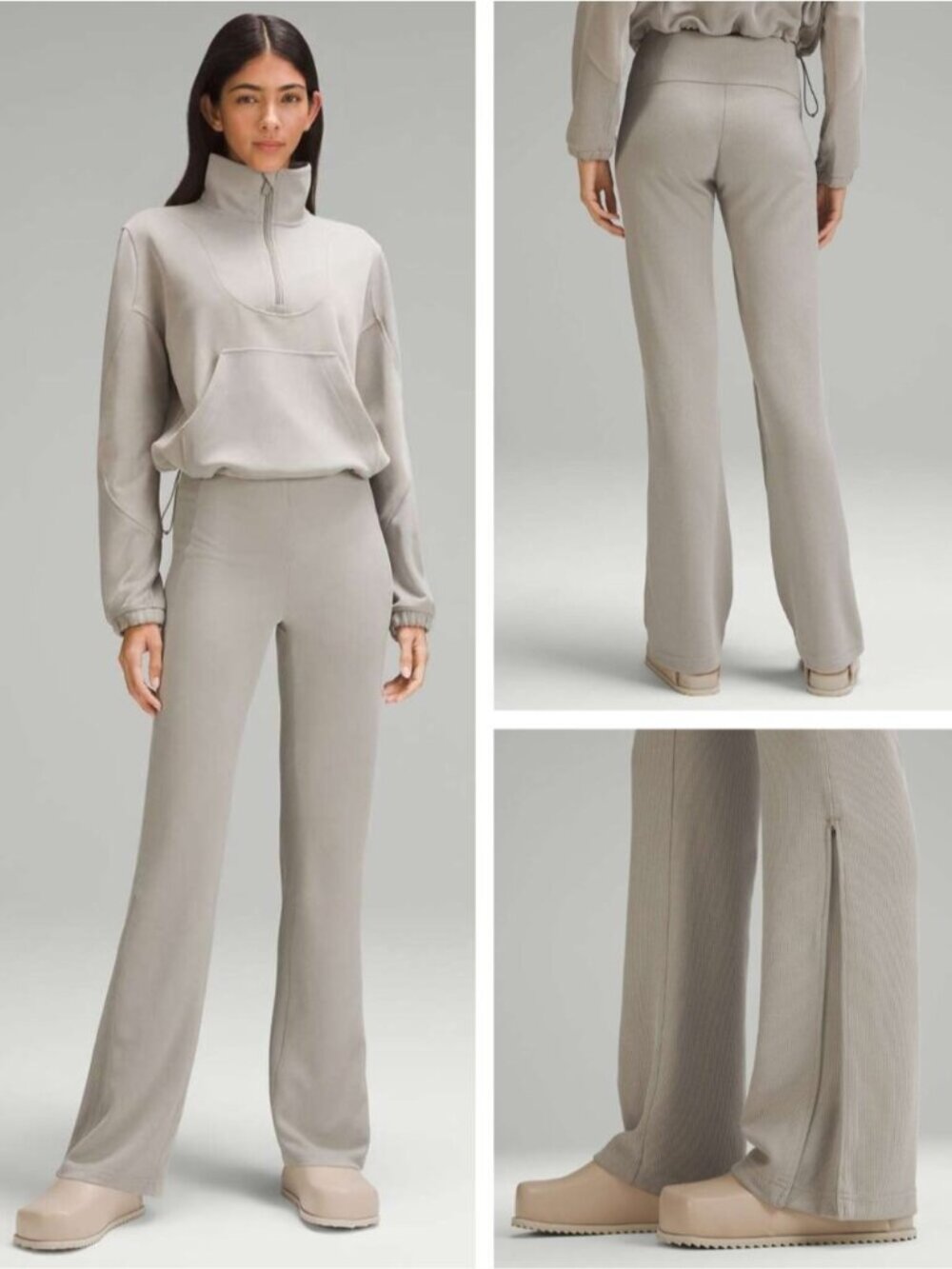 LULULEMON Brushed Softstreme Ribbed Zip Flared Pant 32.5" Size 0 Riverstone
